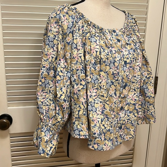 Free People James Smock Top in Light Blue Chambray Combo, Size XLarge, NWT - Picture 9 of 16